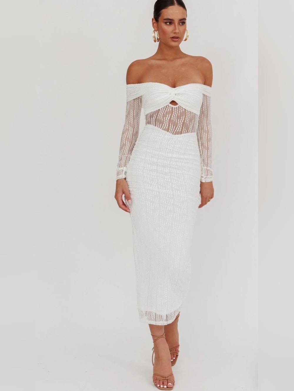 Saints & Secrets Oliana Off-Shoulder Mesh Midi/Maxi Dress White Size M Romantic